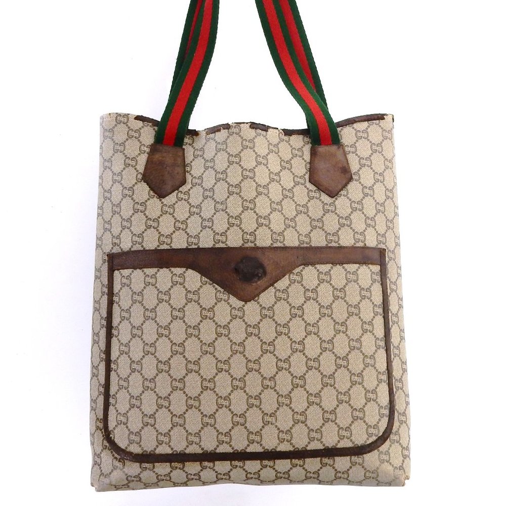Vintage GUCCI PLUS Supreme Web GG Monogram Canvas Leather Shopper Bag